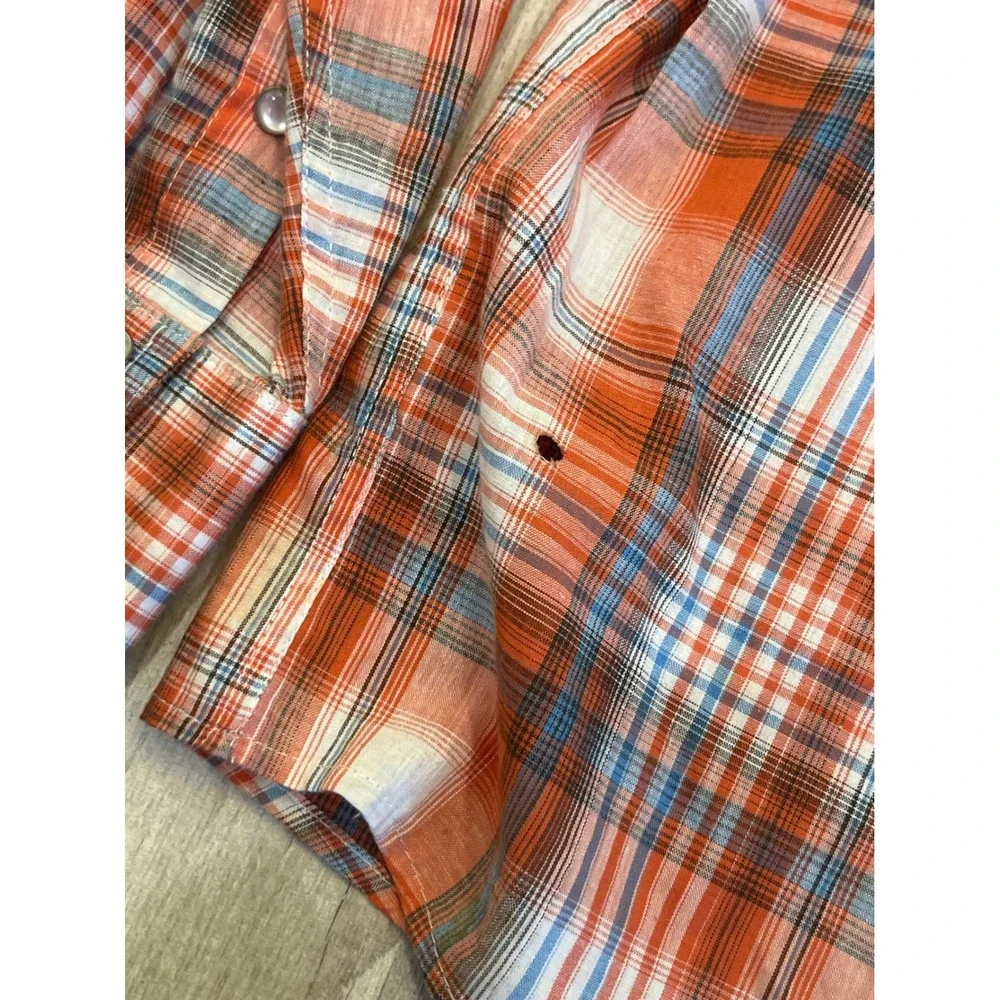 True Religion Mens 3XL‎ Western Pearl Snap Plaid Shirt Orange Blue NoCal Sharks